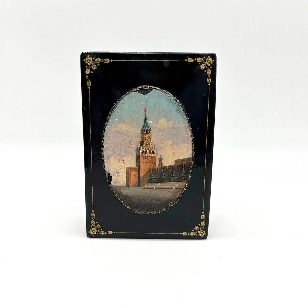 Vintage Russian‎ Lacquer Box Hand Painted Kremlin Trinket Decor Small